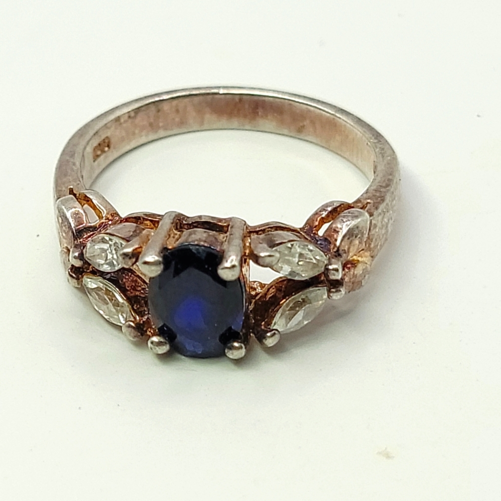 Sterling Silver Blue Topaz gemstone CZ Ring
